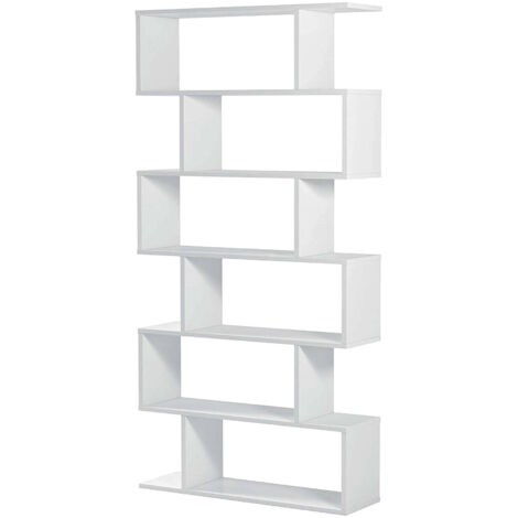 Libreria Columbia, Mobile portalibri bifacciale a 5 ripiani, Scaffale  divisorio da ufficio o cameretta, 90x25h180 cm, Bianco e Cemento