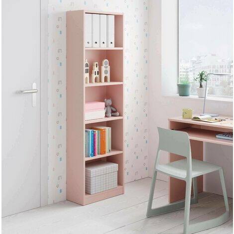 Dmora Librería lineal con cinco baldas, color rosa, Medidas 52 x 180 x 25 cm, con embalaje reforzado