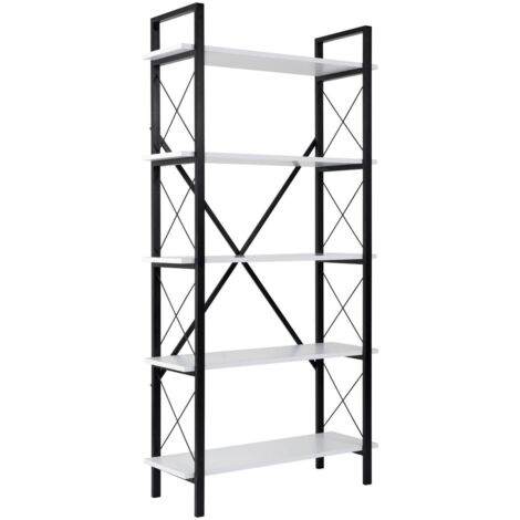 Dmora - Libreria Martone, Scaffale da ufficio, Mobile portalibri, Biblioteca, 90x34 h180 cm, Bianco e Nero