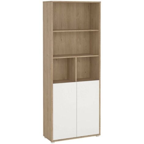 Dmora - Libreria Rosalie, Scaffale da ufficio, Mobile portalibri, Biblioteca, 80x34 h205 cm, Rovere e Bianco