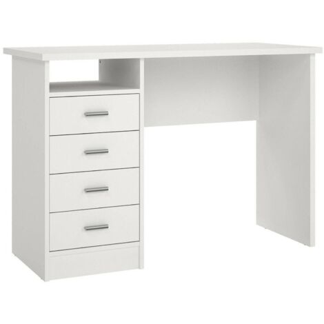 Dmora Linearer Schreibtisch mit vier Schubladen, weiße Farbe, Maße 110 x 76 x 48 cm