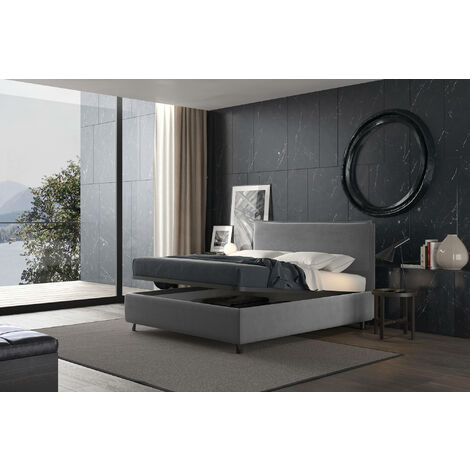 Dmora Lit coffre simple Puccini, Fabriqué en Italie, Structure en tissu rembourré, Convient pour matelas 80x190 cm, Gris