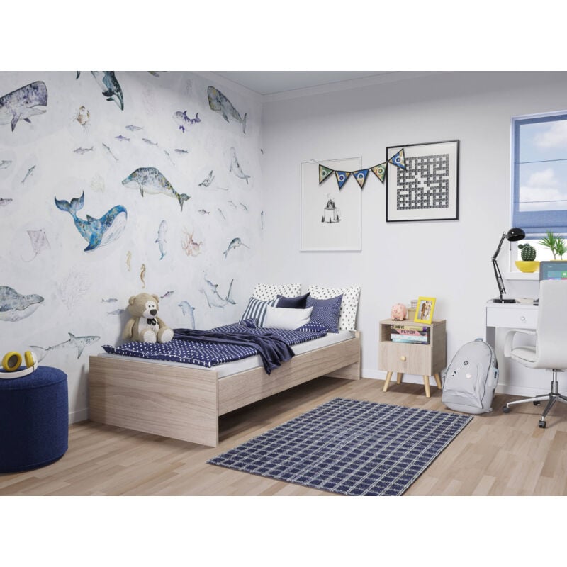 Dmora - Lit simple moderne avec tête de lit, lit simple adapté à un matelas 90x190 cm, coloris Chêne