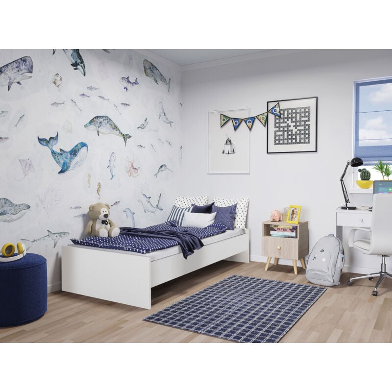 Dmora - Lit simple moderne avec tête de lit, lit simple adapté à un matelas 90x190 cm, coloris blanc