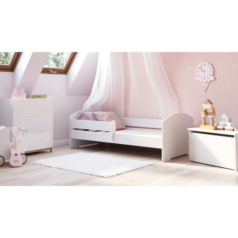 Dmora - Lit simple pour enfants, Lit pour enfants, Lit avec protection antichute, avec tête de lit ronde, cm 164x88h63, couleur Blanc