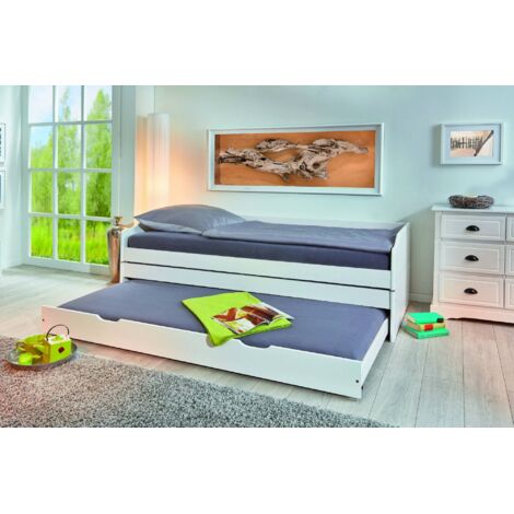 Dmora Lit simple transformable en 3 lits en pin teinté blanc