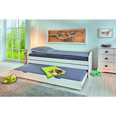 Dmora Lit simple transformable en 3 lits en pin teinté blanc