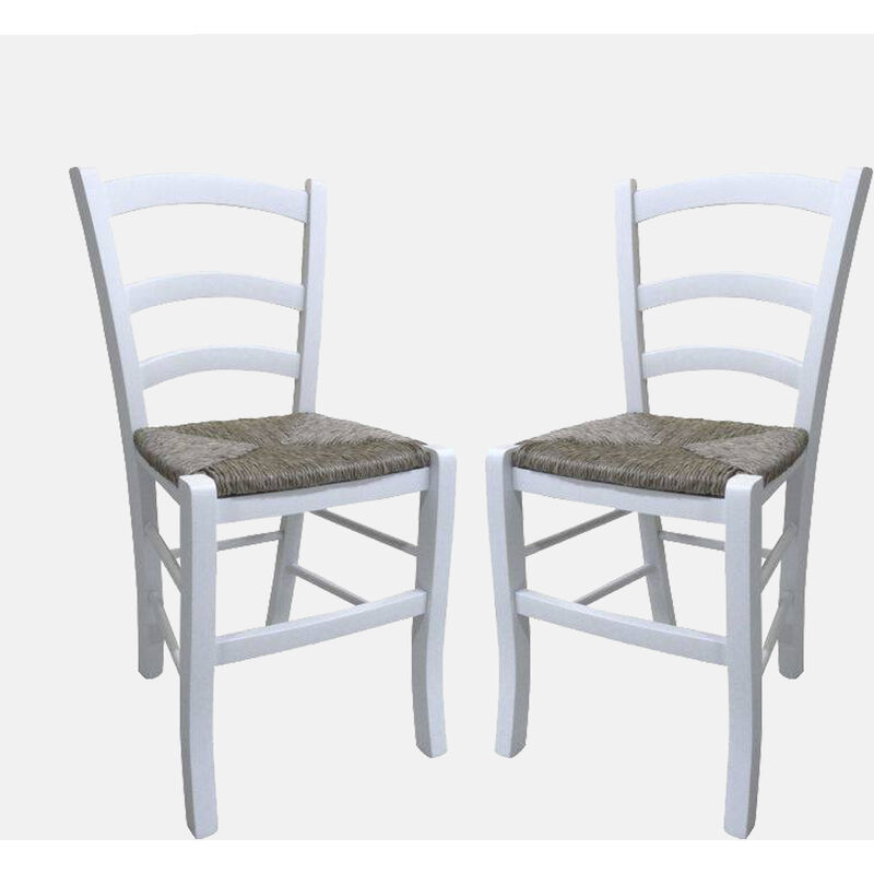Dmora - Lot de 2 chaises classiques en bois, pour salle à manger, cuisine ou salon, Made in Italy, cm 46x42h87, Couleur Blanc, avec emballage renforcé