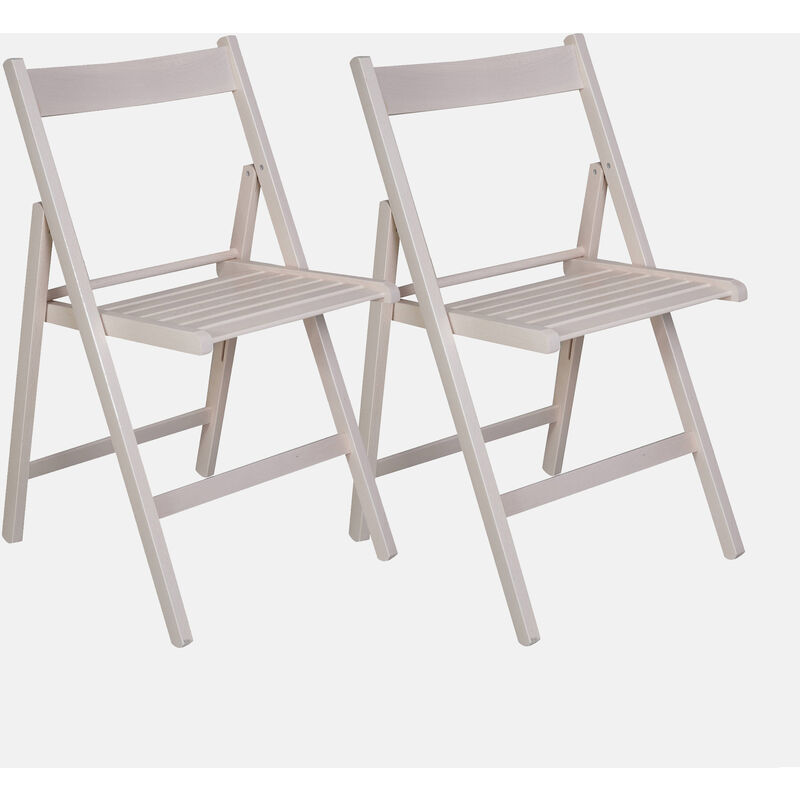 Dmora - Lot de 2 chaises pliantes modernes en bois, pour balcon ou jardin, cm 42x48h79, assise h cm 47, couleur blanche