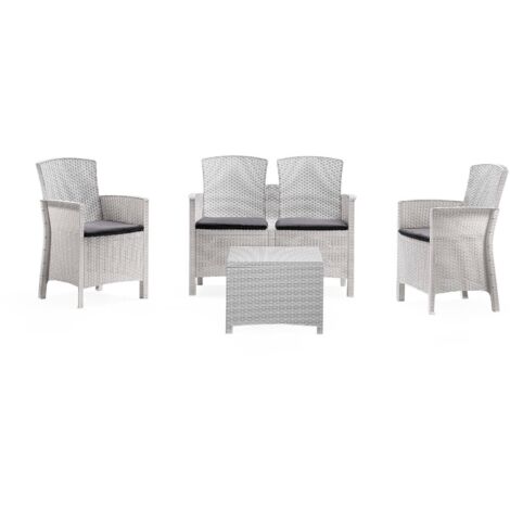 Dmora - Lounge-Set für den Außenbereich Dmorat, Gartenset mit Kissen, Lounge-Set für den Innenbereich in Rattan-Optik, 100 % Made in Italy, Weiß