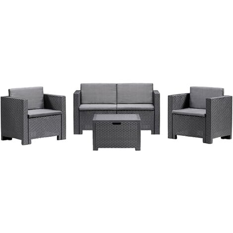 Dmora - Loungeset für draußen Kuiper, Outdoor-Lounge mit Couchtisch, Terrassenset mit Kissen, Gartenkomposition mit Sofa und Sesseln, Made in Italy, Anthrazit
