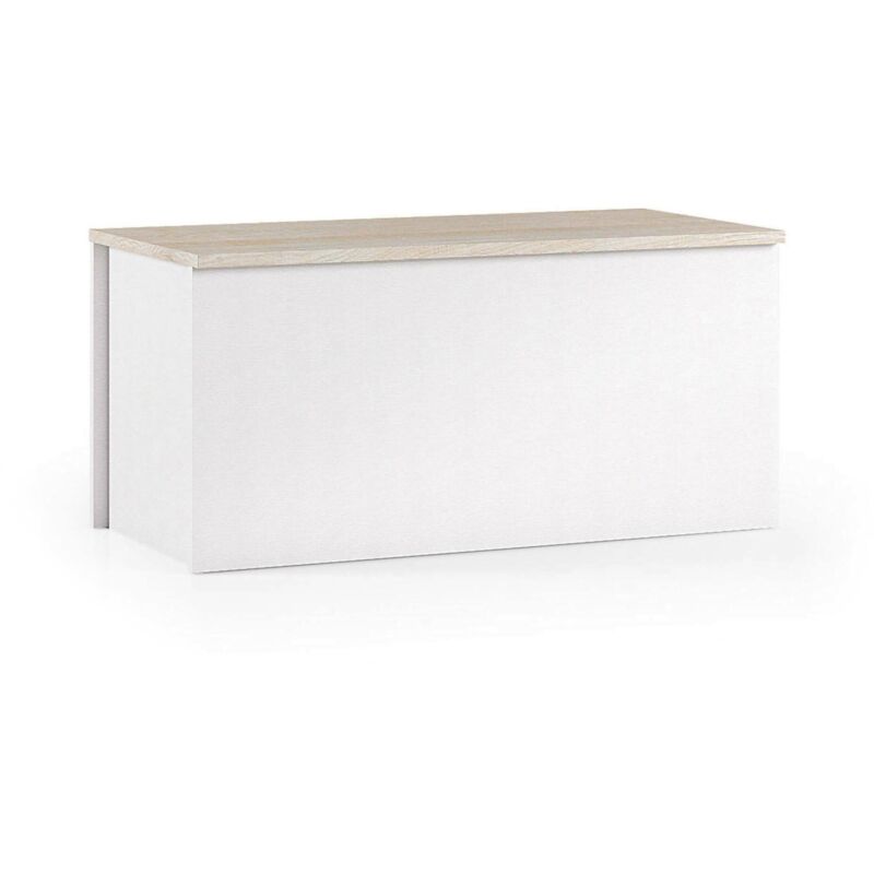 Malle Miltonia, Grande boîte de rangement polyvalente, Commode moderne, Fabriqué en Italie, Cm 90x45h45, Blanc et Chêne, avec emballage renforcé