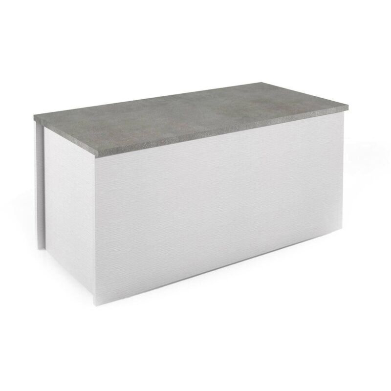 Dmora - Malle Miltonia, Grande boîte de rangement polyvalente, Commode moderne, Fabriqué en Italie, Cm 90x45h45, Blanc et Béton
