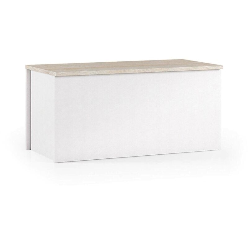 Dmora - Malle Miltonia, Grande boîte de rangement polyvalente, Commode moderne, Fabriqué en Italie, Cm 90x45h45, Blanc et Chêne