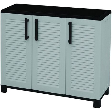 Dmora Mehrzweck Außen oder Innenbereiche, 3 Türen und 1 Polypropylenregal, 100% Made in Italy, 102x37h90 cm, graue Farbe