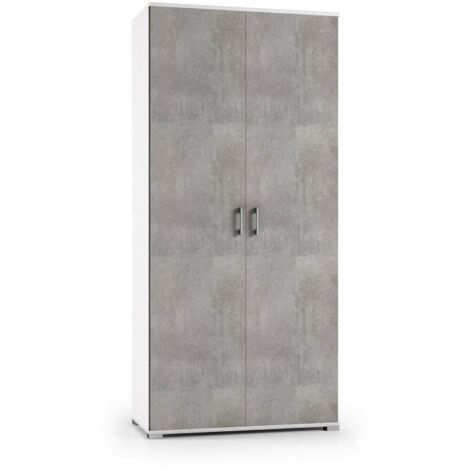 Dmora Mehrzweckschrank Alisso, Linearschrank mit 2 Flügeltüren, Kleiderschrank mit 4 verstellbaren Einlegeböden, Modernes Schuhregal, 100% Made in Italy, Cm 90x45h195, Beton und Weiß