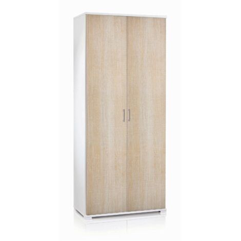 Dmora - Mehrzweckschrank Dabalor, Linearschrank mit 2 Flügeltüren, Kleiderschrank mit 4 verstellbaren Einlegeböden, Modernes Schuhregal, 100% Made in Italy, 90x45h195 cm, Eiche und Weiß