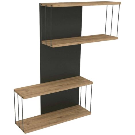Dmora - Mensola Gerolama, Scaffale, Ripiano a muro, Scaffalatura multiuso, 65x19h96 cm, Antracite e Rovere