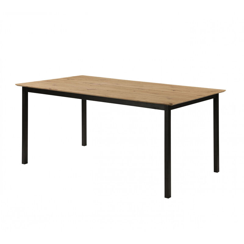 

Mesa con tapa de roble laminado y patas de metal negro, 180x96x75 cm - Dmora