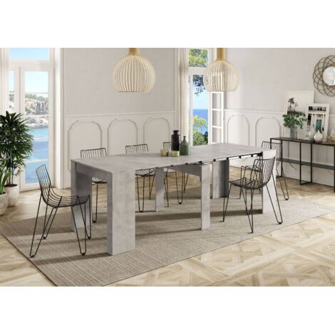 Dmora Mesa consola Compton, Mesa de comedor extensible, Mesa con extensiones multiusos que se puede extender hasta 10 asientos, cm 51/237x90h78, Hormigón