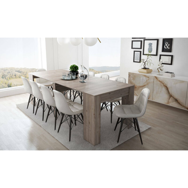 

Mesa de comedor moderna Consola extensible hasta 10 asientos, Medidas 90 x 51 x 78 cm (hasta 237 con extensiones), Color Marrón - Roble - Dmora