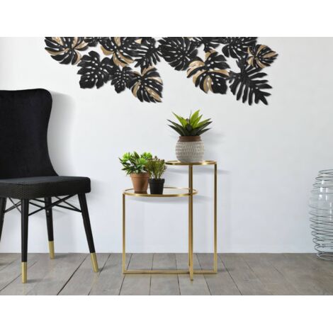 Dmora - Mesa de café Bornasco, Mesa de centro baja, Revistero para sofá, Estante de la sala de estar, 50x40 h61 cm, Oro