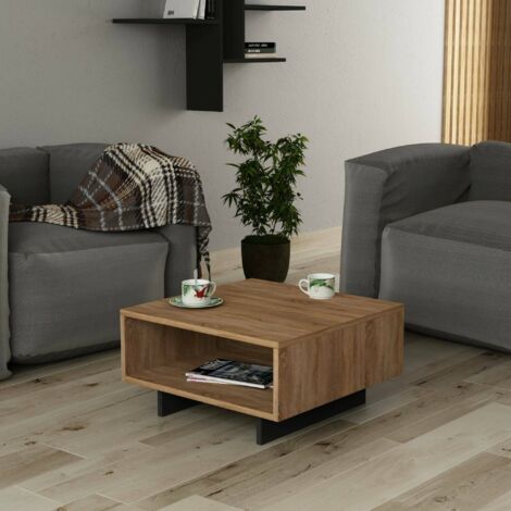 Dmora - Mesa de café Dmasolin, Mesa de centro baja, Revistero para sofá, Estante de la sala de estar, 60x60h32 cm, Roble y Antracita