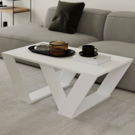 Dmora - Mesa de café Dmelegon, Mesa de centro baja, Revistero para sofá, Estante de la sala de estar, 110x60h40 cm, Blanco