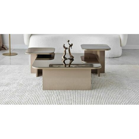 Dmora - Mesa de café Dpangraz, Mesa de centro baja, Revistero para sofá, Estante de la sala de estar, 80x80h40 cm, Gris topo y Ahumado