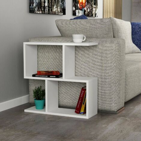 Dmora - Mesa de café Dpersend, Mesa de centro baja, Revistero para sofá, Estante de la sala de estar, 60x20h60 cm, Blanco