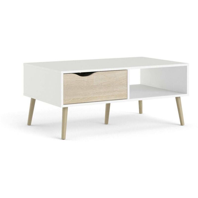 

Mesa de centro color blanco y roble, 98,7 x 43,3 x 60,2 cm - Dmora