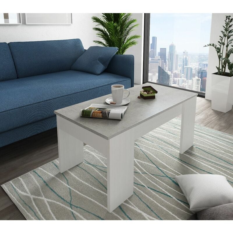 

Mesa de centro con contenedor, 100 x 50 x 45 cm, color blanco y cemento - Dmora