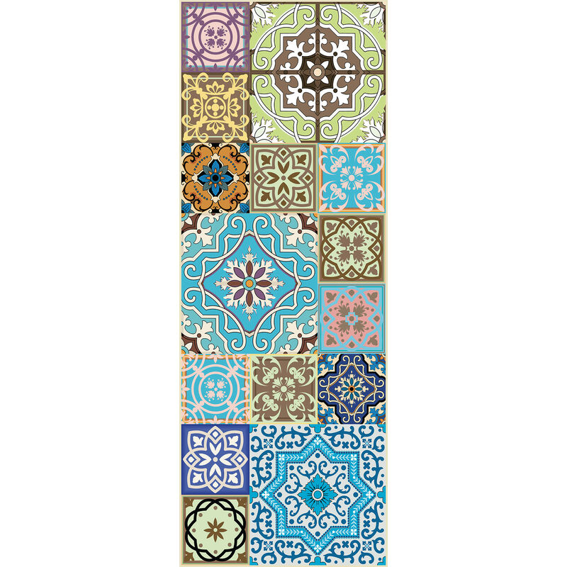 

Camino de cocina, 100% Made in Italy, Alfombra antimanchas con impresión digital, Camino antideslizante y lavable, Modelo Maiolica - Alliaume, 140x52
