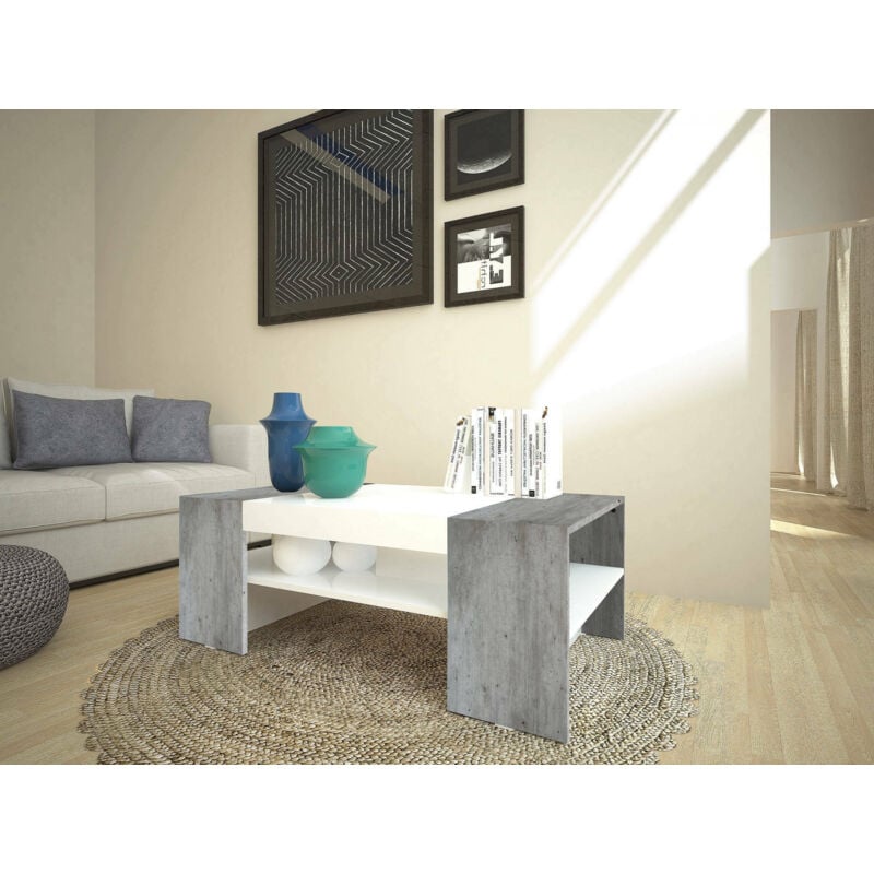 

Mesa de centro Made in Italy, mesa de salón, 110x60h40 cm, color blanco brillante y cemento - Dmora