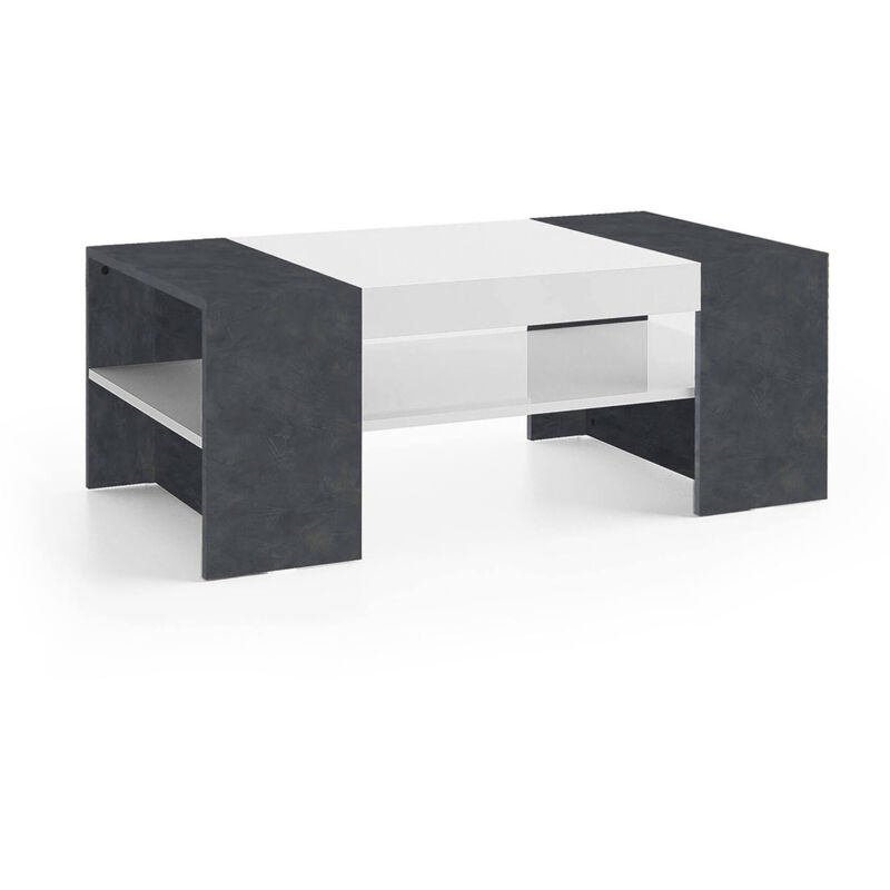 

Dmora - Mesa de centro Made in Italy, mesa de salón, 110x60h40 cm, blanco brillante y gris ceniza