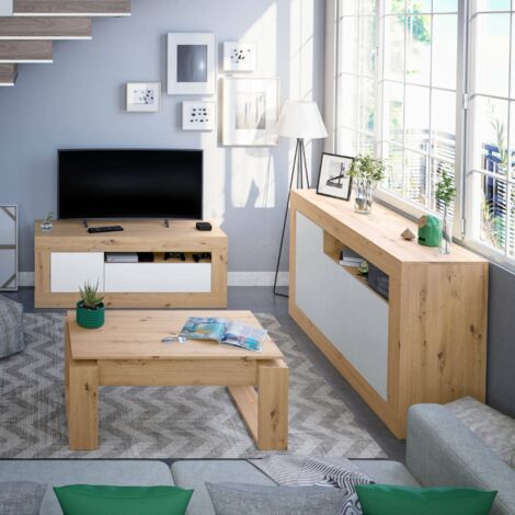 Dmora Mesa de centro Flint, Mesa de centro con tapa elevable, Mesa de centro para la sala de estar, cm 105x55h45/56, nudos de roble, con embalaje reforzado