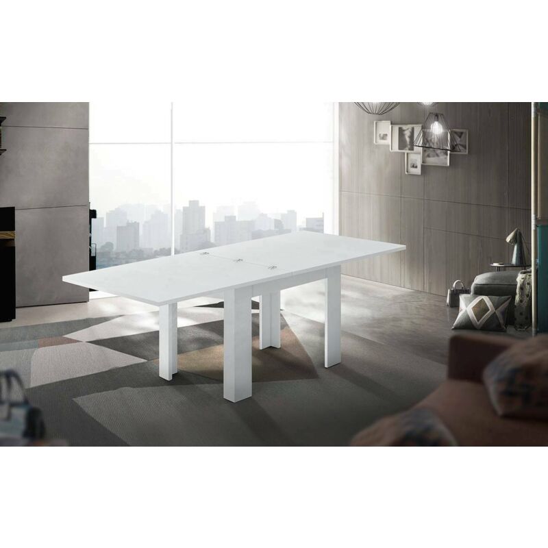 

Mesa de comedor con apertura para libros, Made in Italy, Consola auxiliar de cocina, Mesa extensible, 90x90h75 cm, Color blanco brillante - Dmora