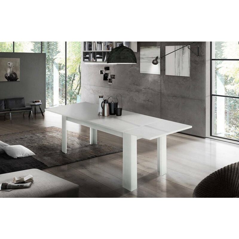 

Mesa de comedor extensible Made in Italy, Mesa moderna con extensiones, Consola extensible, 120 / 170x90h75 cm, color alerce blanco brillante - Dmora