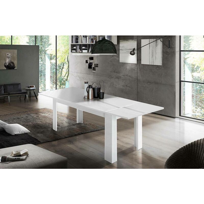 

Dmora Mesa de comedor extensible Dmora, Made in Italy, Mesa moderna con extensiones, Consola extensible, 140 / 190x90h75 cm, color blanco brillante