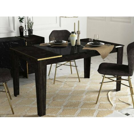 Dmora - Mesa de comedor Peacock, Estante de cocina, Consola de comedor, Estante rectangular fijo, 145x85h76 cm, Negro y Oro, con embalaje reforzado