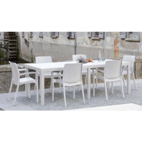 Dmora Mesa de exterior extensible rectangular, Made in Italy, color blanco, Medidas 150 x 72 x 90 cm (extensible hasta 220 cm), con embalaje reforzado