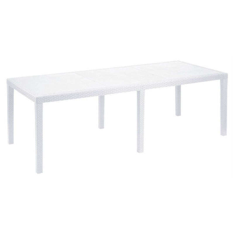 

Mesa de exterior extensible rectangular color blanco, 150 x 72 x 90 cm (cerrada). - Dmora