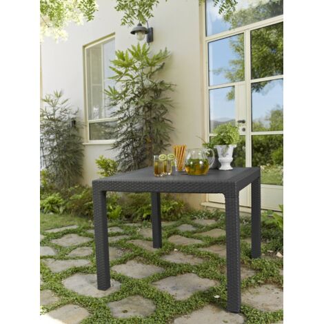 Dmora - Mesa de jardín Capri, Base de picnic, Mesa de comedor de jardín, Banco multiusos para exterior, 95x95 h75 cm, Antracita