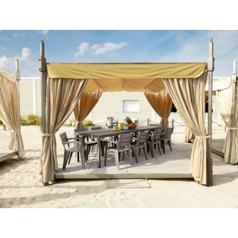 Dmora - Mesa de jardín Varda, Base de picnic, Mesa de comedor de jardín multiposición, Banco multiusos para exterior, Made in Italy, 292x86 h74 cm, Tórtola