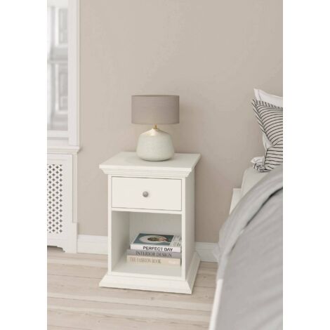 Dmora - Mesa de noche Pascal, Cómoda baja, Mesilla de noche, Estante de la cama, 48x43 h63 cm, Blanco