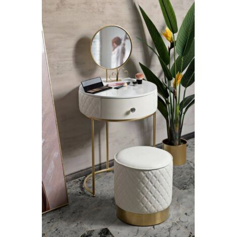 Dmora - Mesa de noche Tocantins, Cómoda baja, Mesilla de noche, Estante de la cama, 52x52 h70 cm, Blanco y Oro