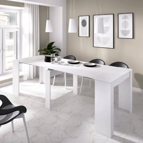 Dmora - Mesa extensible Dbiragh, Mesa de comedor multiusos, Consola extensible multiposición con soporte de extensión incluido, 54/239x90h77 cm, Blanco