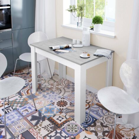 Dmora Mesa fija Lowell, Mesa de comedor, Mesa consola moderna para salón o cocina, cm 109x67x78, Blanco y Cemento, con embalaje reforzado