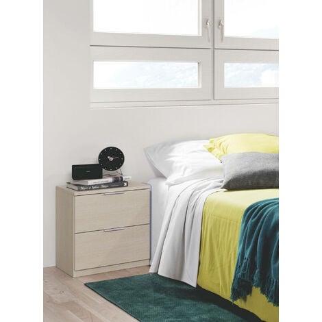 Mesita de noche moderna para dormitorio, Mesita de noche con 1 cajón y  pies, 40x38h53 cm, Color Blanco y Roble