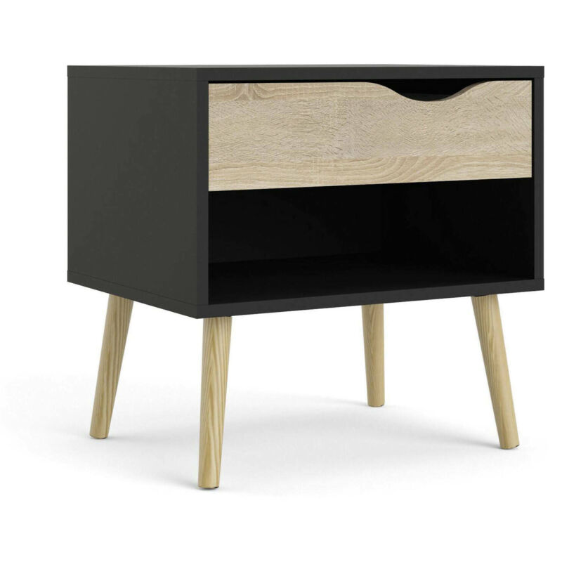 

Mesita de noche con un cajón, negro y roble, Medidas 50,2 x 49,7 x 39,1 cm - Dmora
